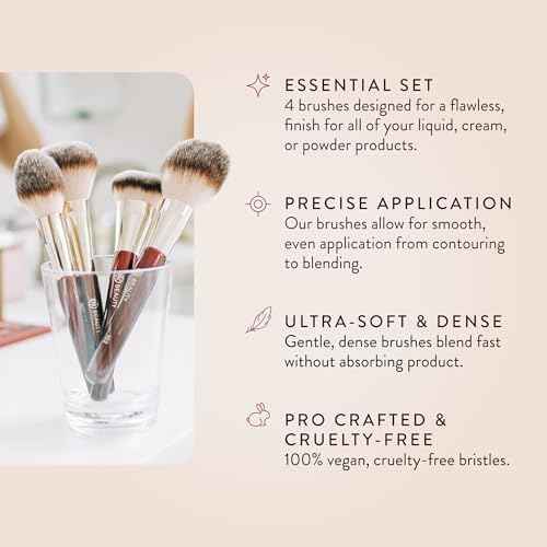 BK BEAUTY - ESSENTIALS FACE BRUSH SET (4PC) - Professional Makeup Brush Set for Liquid or Cream Foundations, Powder, Bronzer, Blush | Premium Makeup Brushes for Flawless Application