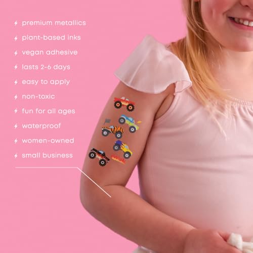 Monster Truck Temporary Tattoos - 25 Metallic Tattoos for Kids
