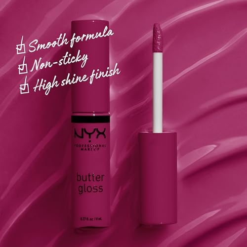 NYX Butter Gloss Devil's Food Cake Deep Plum Lip Gloss 0.27 Fl Oz - Non-Sticky, Sheer to Medium Coverage