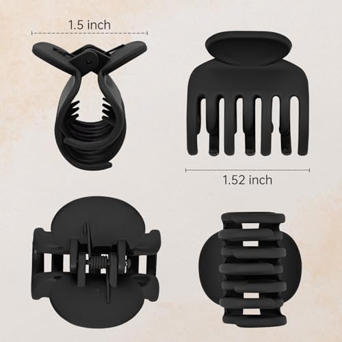 Small Claw Clips for Thin Hair, 4 Pack - Double Row Teeth, Matte Black
