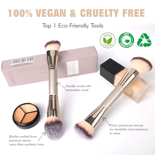 dpolla 2Pcs Dual-Ended Foundation Makeup Brushes Set - Face, Powder, Blush & Contour Tools