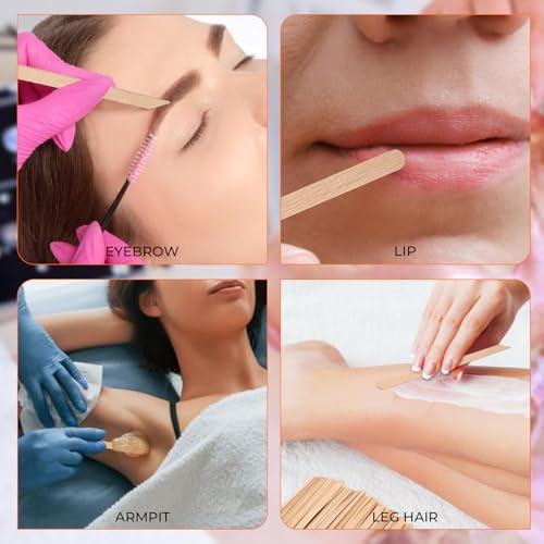 400pcs Wooden Wax Sticks - Slanted Wax Applicators for Eyebrow Lip Nose, Disposable Craft Sticks