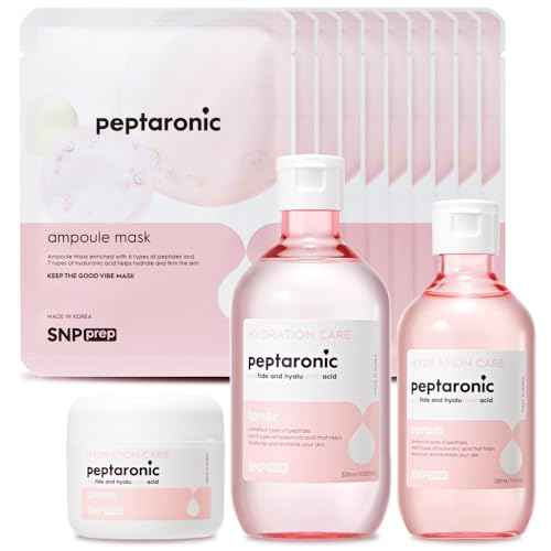 Snp 6 Peptides + 5 Hyaluronic Acid Skincare Set | 4-in-1 Kit of Toner, Serum, Cream & Sheet Masks | Moisturizing, Firming & Hydrating | Korean Skincare Set for Dry & Sensitive Skin | Peptaronic Set