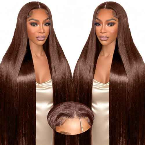 28 Inch Chocolate Brown Lace Front Wig Human Hair 220 Density 9x6 HD Lace Brown Wear and Go Glueless Wigs Pre Plucked Pre Cut Dark Brown Wig Human Hair Straight Glueless Wig for Women