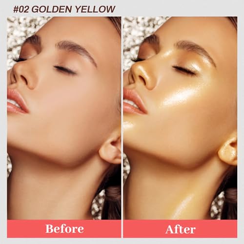 Hydrating Shimmer Body Oil, Golden Yellow Liquid Luminizer Body Glitter Long Lasting, Body Highlighter Shimmer Makeup, Face Body Glow Shimmer for Women, Non-Sticky Shine Glitter Liquid