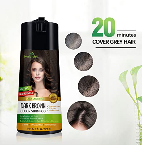 Herbishh Dark Brown Hair Dye Shampoo 3-in-1 Color for Women & Men 400ml