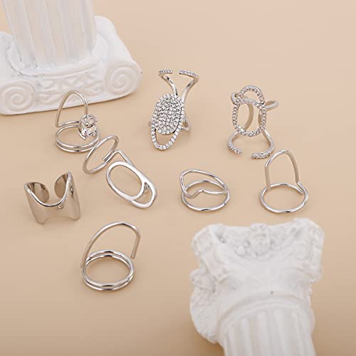 Silver Rhinestone Punk Nail Ring for Women