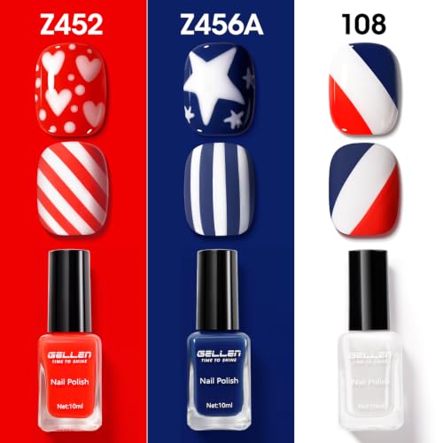 GELLEN 4th of July Nail Polish Set Blue Red White No Lamp Needed Summer