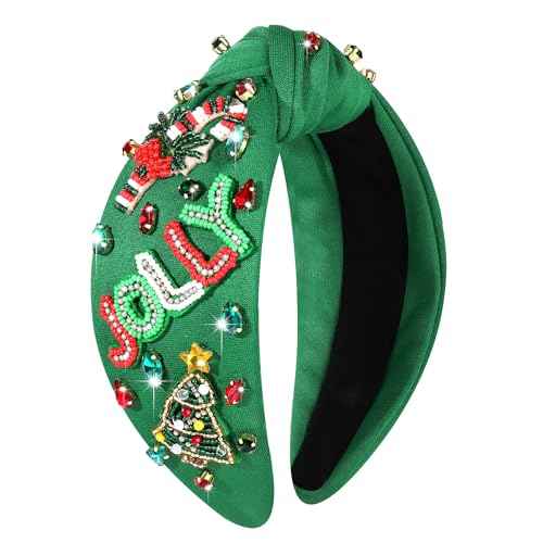 Rhinestone Crystal Jeweled Knotted Women's Christmas Headband - Red & Green - Winter Holiday Party Favors & Gifts