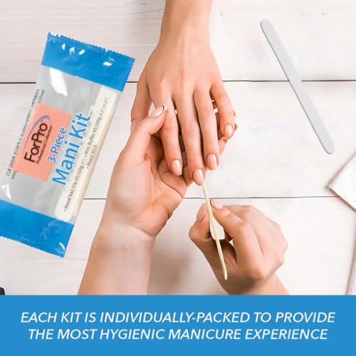Disposable 3-Piece Manicure Kit with Nail File, Buffer & Stick
