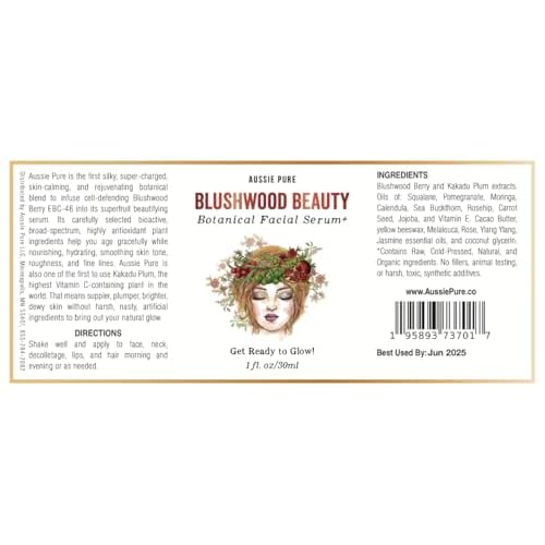 Blushwood Beauty Botanical Facial Serum, Blushwood Berry (EBC-46) + Kakadu Plum Vitamin C, Antioxidant Hydrating Face Serum for Dewy Glow, All Skin Types, 1FL OZ (30 ML)
