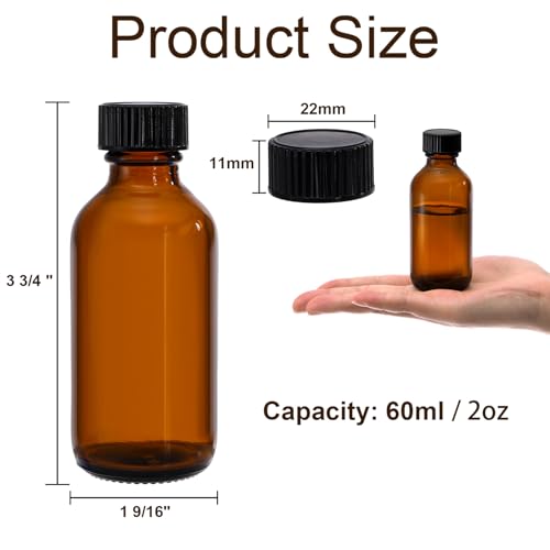 Bekith 30 Pack 2 oz Amber Glass Bottles with Black Caps