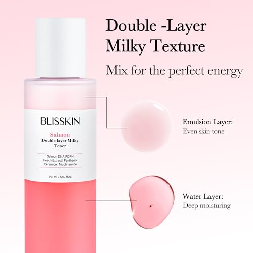 Salmon Double-Layer Milky Toner, Low-Irritation Double Layer Toner for Glass Glow Skin with Peptide, Even Skin Tone, Radiance, Hydration, 150ml