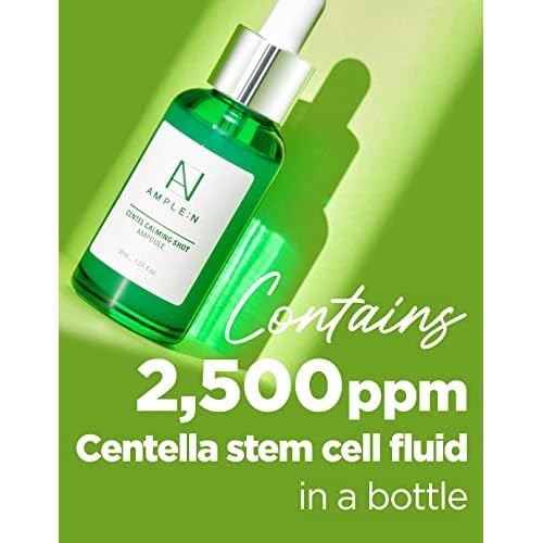 AMPLE:N Centel Calming Shot Ampoule - Korean Soothing Face Serum with Centella Asiatica to Calm Irritated & Sensitive Skin - Redness Relief, Acne Spot Treatment & Moisturizing, 1.01 fl.oz.