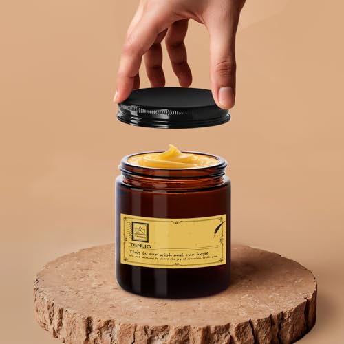 8 oz Amber Glass Jars with Lids - 6 Pack Refillable Containers