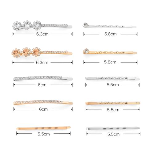 Rhinestone Bobby Pins for Women, 20 PCS Gold & Silver Hair Clips