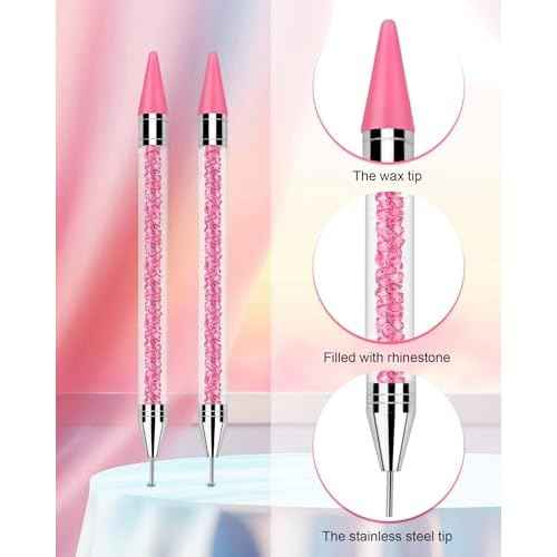 Rhinestone Picker Tool Set,Rhinestone Applicator Tool,Rhinestone Picker Dotting With 4 Extra Pink Replaceable Wax Head and 2 Tweezer (Pink A)