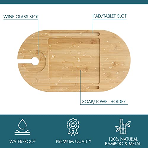 Bamboo Bathtub Tray Table with Adjustable Height & 360° Rotation