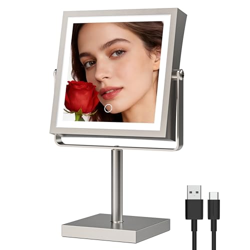Ruacq Makeup Mirror with Lights, 1X/10X Magnifying, 4000mAh Battery