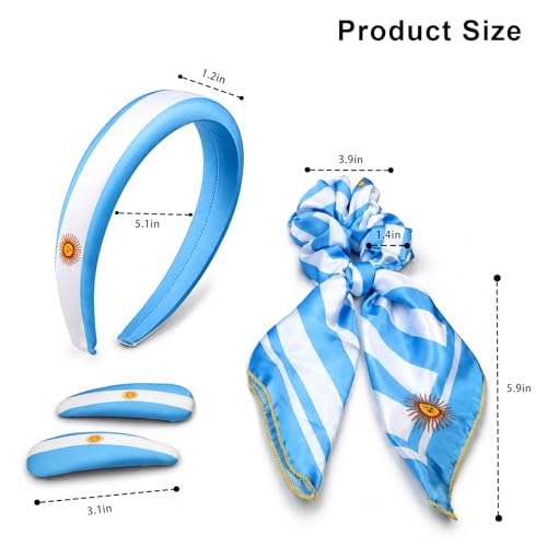 Argentina Flag Women 4-Piece Hair Accessory Set - Patriotic Hair Clips & Headbands