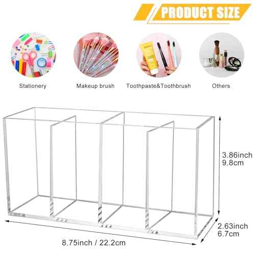 Clear Makeup Brush Organizer,Acrylic Cosmetic Brushes Storage Holder with 4 Slots,Pencil Pen Holder for Desk,Desk Organizer and Accessories for Vanity