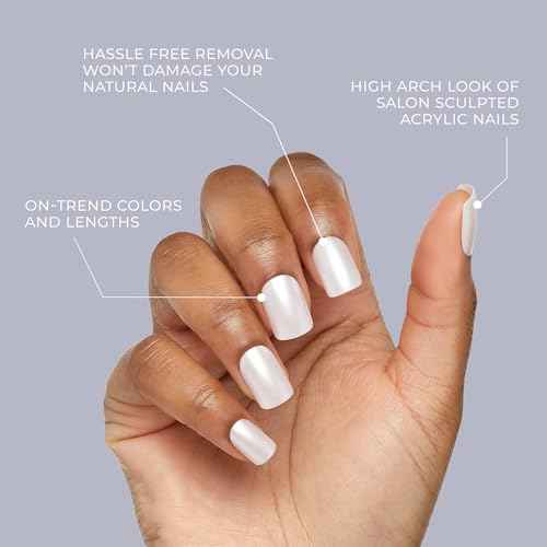 KISS Gel Fantasy, Press On Nails, Nail glue included, 'Temporary Feels', Gray, Short Size, Squoval Shape, Includes 28 Nails, 2g Glue, 1 Manicure Stick, 1 Mini file