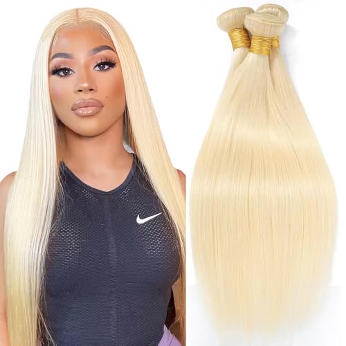 613 Blonde Straight Human Hair Bundles - 3 Pack, 20 Inch, 8A Virgin