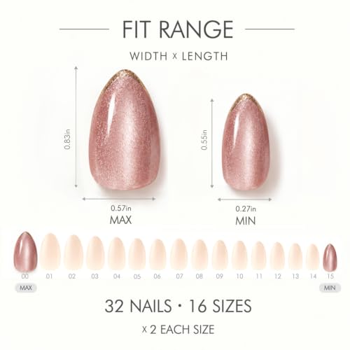 VSALON Short Almond Press On Nails - Pink Cat Eye Butterfly Design, Summer Reusable Tips, 16 Sizes, 32PCS, Variation 05-Papillon