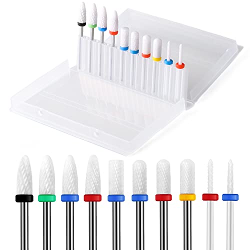 10Pcs Ceramic Nail Drill Bits Set for Electric Manicure & Pedicure