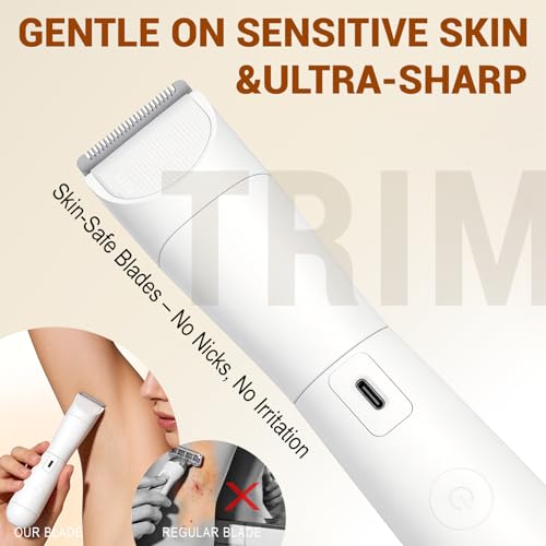 Dermave Bikini Shaver- IPX7 Waterproof & Painless Electric Razors for Beauty, Pubic Hair, Face, Legs & Underarms-Portable Cordless Bikini Trimmer for Women(White-Storage Bag)