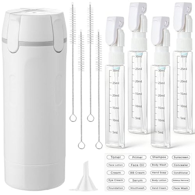 4-Pack 30ML Refillable Travel Bottles Set with Brushes & Funnel