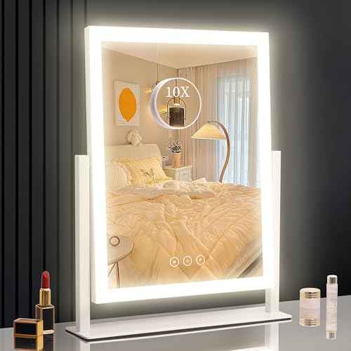 16.9"x 14"Lighted Makeup Mirror,Vanity Mirror with Lights,Three Color Lighting Modes, and 10X Magnification Mirror, Smart Touch Control, 360¡ÆRotation White