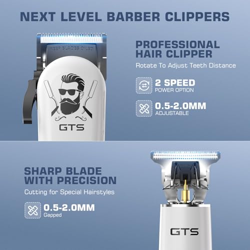 GTSPro Professional Hair Clippers & Beard Trimmer Set - White (Model 2026) with Accessories
