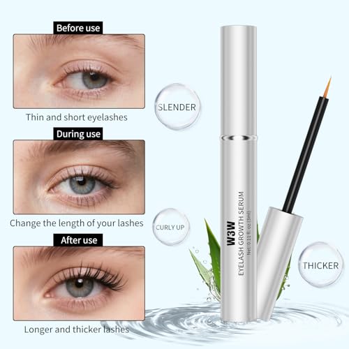 W3W Eyelash Growth Serum for Longer, Thicker Lashes ? Lash Enhancer with Natural Peptides & Caffeine, Gentle Lash Conditioner for Women, 3ml