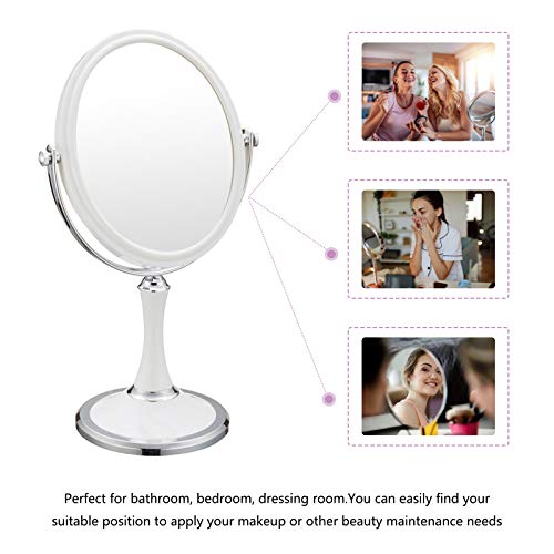 Tabletop Makeup Portable Two Sided 1X & 3X Magnifying Light-Weight Vanity Mirror with 360 Degree Swivel, ABS Plastic, White
