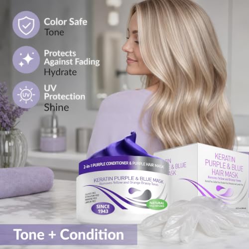 VITAMINS Keratin Purple Hair Mask - Blue Conditioner for Blonde & Silver Tones