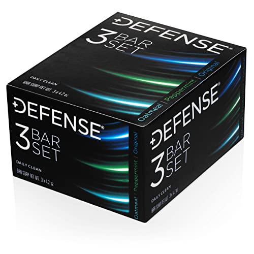 Defense Soap Bar Variety 3-Pack - Original Tea Tree, Peppermint, Oatmeal + Antifungal Medicated Bar Soap + Acne Care Bar Soap 4.2oz | 2% Salicylic Acid, Tea Tree & Eucalyptus Essential Oils