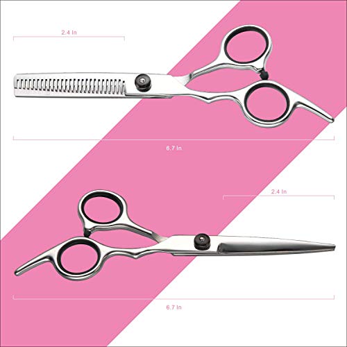 Hair Cutting Scissors Thinning Shears- Fcysy Professional Barber Sharp Hair Scissors Hairdressing Shears Kit with Haircut Accessories in Leather Case for Cutting Styling Hair for Women Men Pet- 7 Pcs