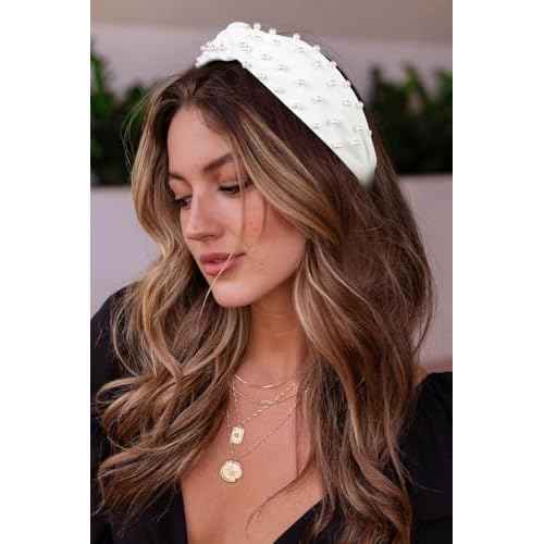 Huachi White Pearl Headbands for Women Trendy Knotted Head Bands for Women's Hair Non Slip Elegance Women Headbands Fashion Hair Accessories