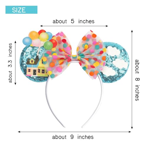 Bianbaistar Blue Balloon Mouse Ears Headband with Cloud & House Accents - Vibrant Party Accessory