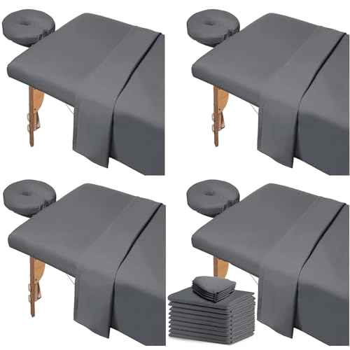 4 Set Massage Table Sheets Sets, 12Pcs Reusable Soft Microfiber Massage Bed Sheets Sets Bulk Includes Massage Table Cover Massage Fitted Sheet and Massage Face Rest Cover for Salon Spa