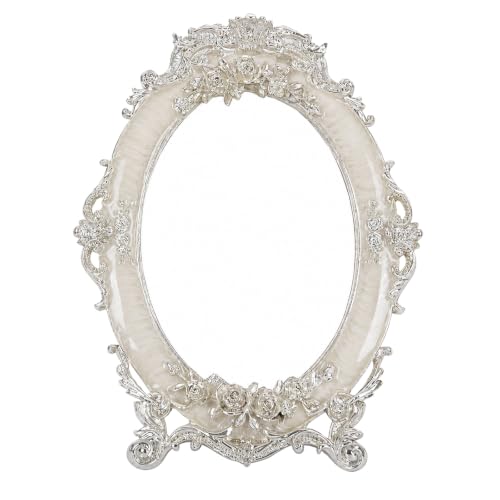 Nerien Vintage Tabletop Makeup Mirror with Stand - Oval Rose Embossed 5x7"