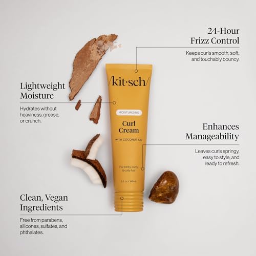 Kitsch Moisturizing Curl Cream for Curly & Wavy Hair - 5 oz, Frizz Control