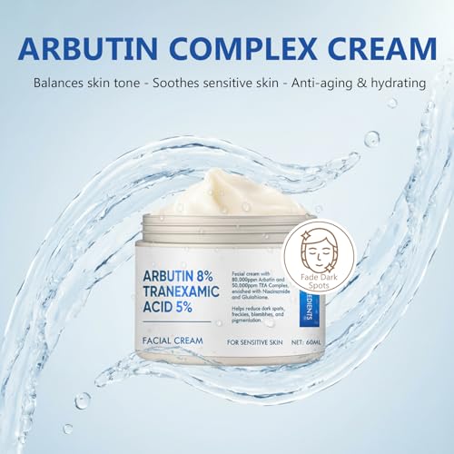 Richie House 8% Arbutin + 5% Tranexamic Acid Cream - 80,000ppm Brightening Treatment with Niacinamide & Glutathione for Dark Spots, Pigmentation & Melasma - 60ml
