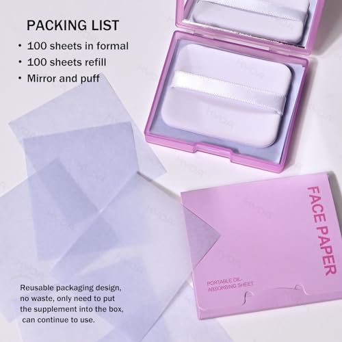KYDA Oil Blotting Paper 200 Sheets with Mirror & Puff