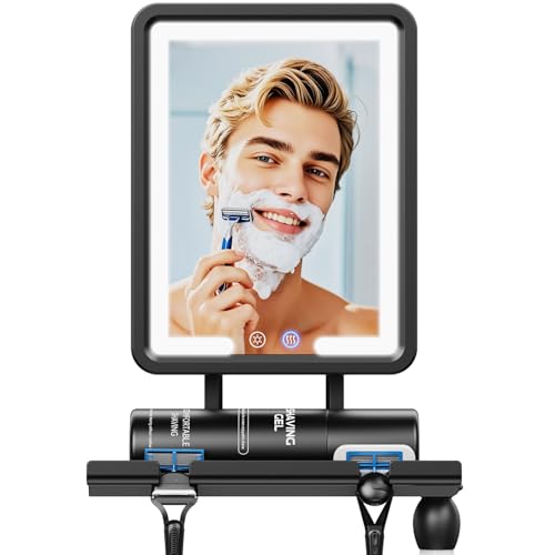 Heated Fogless Shower Mirror with Dimmable Lights & Razor Holder