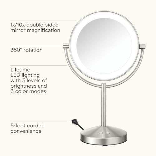 Conair 1X/10X LED Vanity Mirror with 3 Color Modes