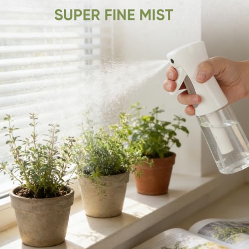 Fokneko 2 Pack Continuous Spray Bottles 6.8 oz/200ml - White & Black, Fine Mist for Hair, Plants, Cleaning, Pets