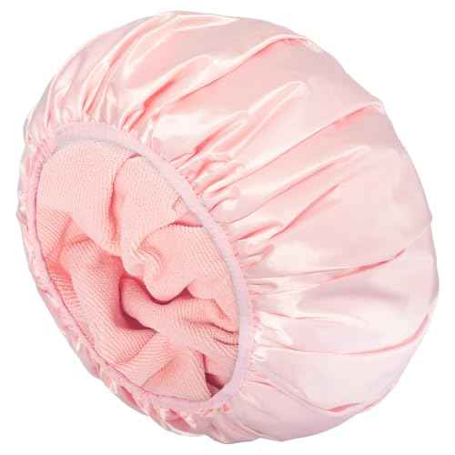 Aquior Shower Cap,Triple Layer Shower Cap for Women, Reusable Waterproof Bath Cap,Silky Satin Outer Layer Terry Lining, Extra Large for Women Long Hair(Pink)