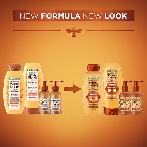 Garnier Whole Blends Honey Treasures Repairing Shampoo & Conditioner 22 Fl Oz each + Hair Serum (5.1 Fl Oz) for Dry, Damaged Hair (Bundle of 4 Items)